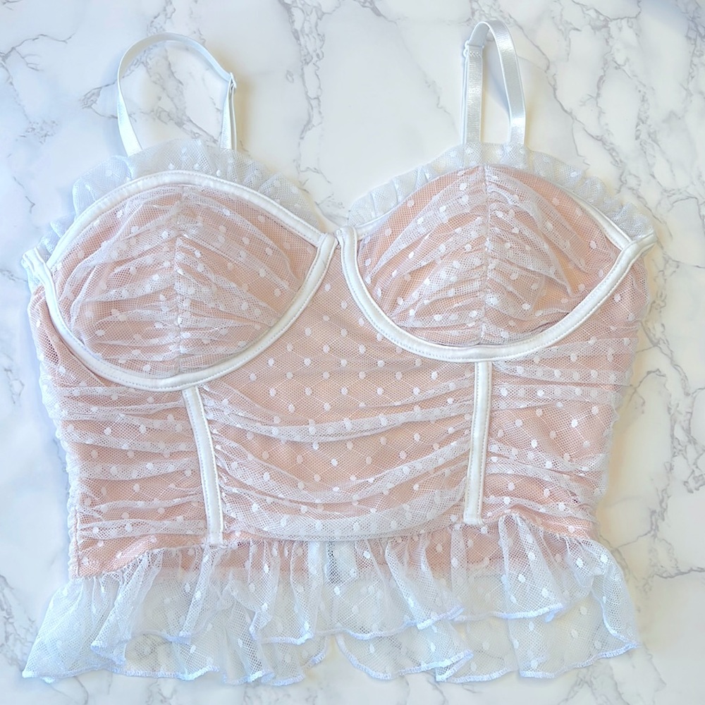 Beige with white lace crop top